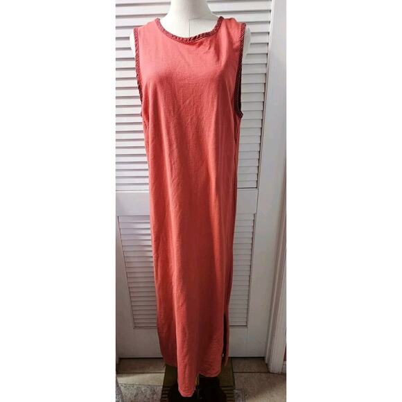 2 PC Liz & Jane Maxi Dress w/ Shrug Red Preshrunk Cotton‎ Linen Trim Soft -Large - Picture 2 of 5